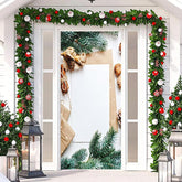 Aperturee - Green Leaves White Paper Board Christmas Door Cover